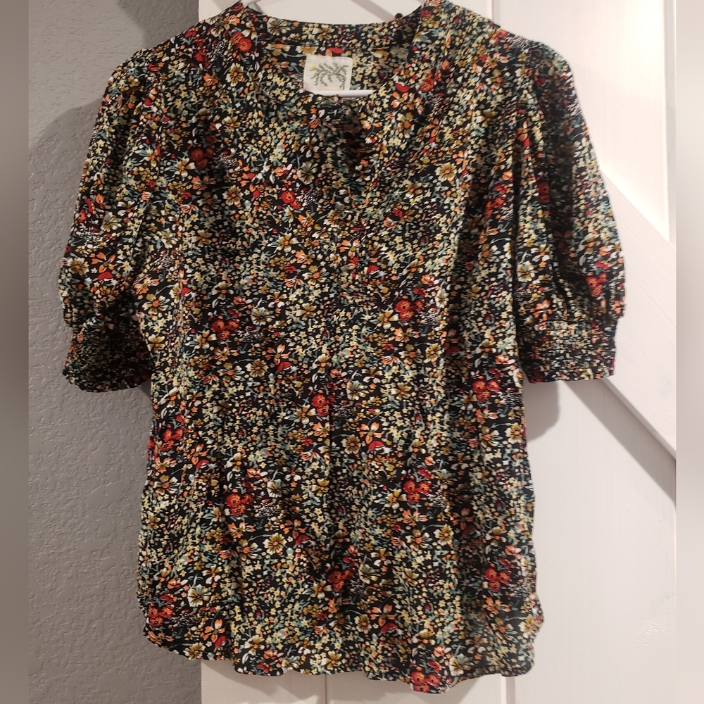 Citrus Floral Short Sleeve Blouse